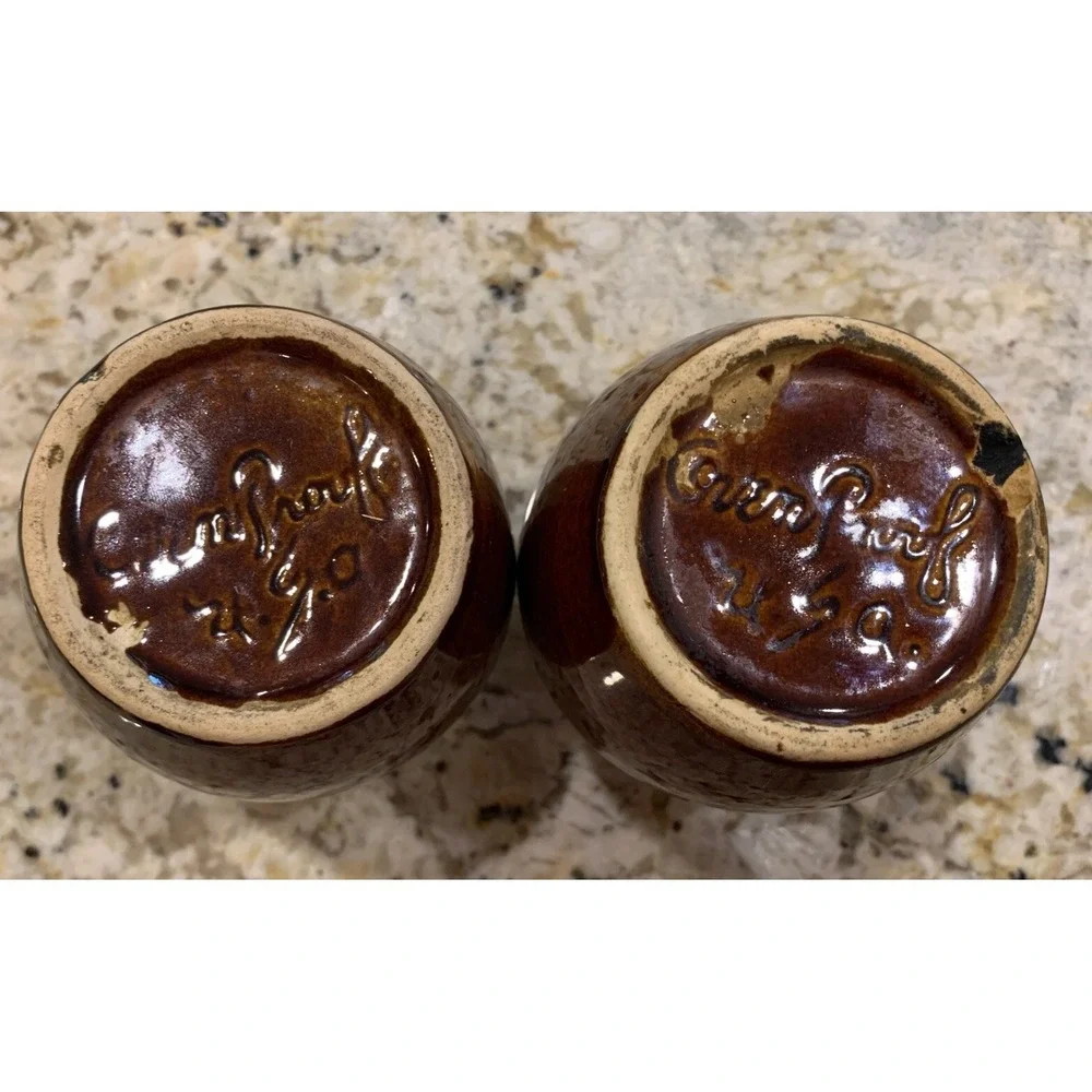 Vintage Salt & Pepper Shakers - Hull‎ Pottery - Brown Drip Glaze -Ovenproof-USA